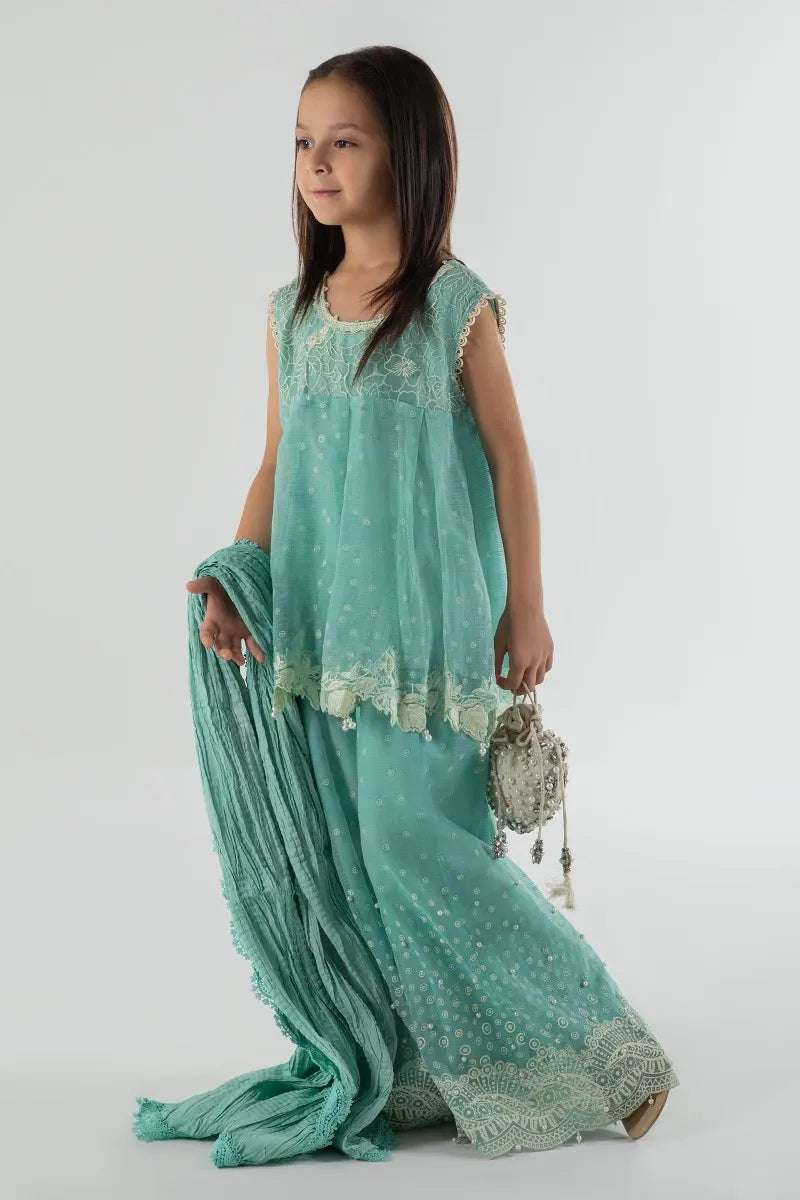 SANA SAFINAZ |GREEN SHARARA SUIT | LITTLE GIRLS | KIDS | 10-11 Y