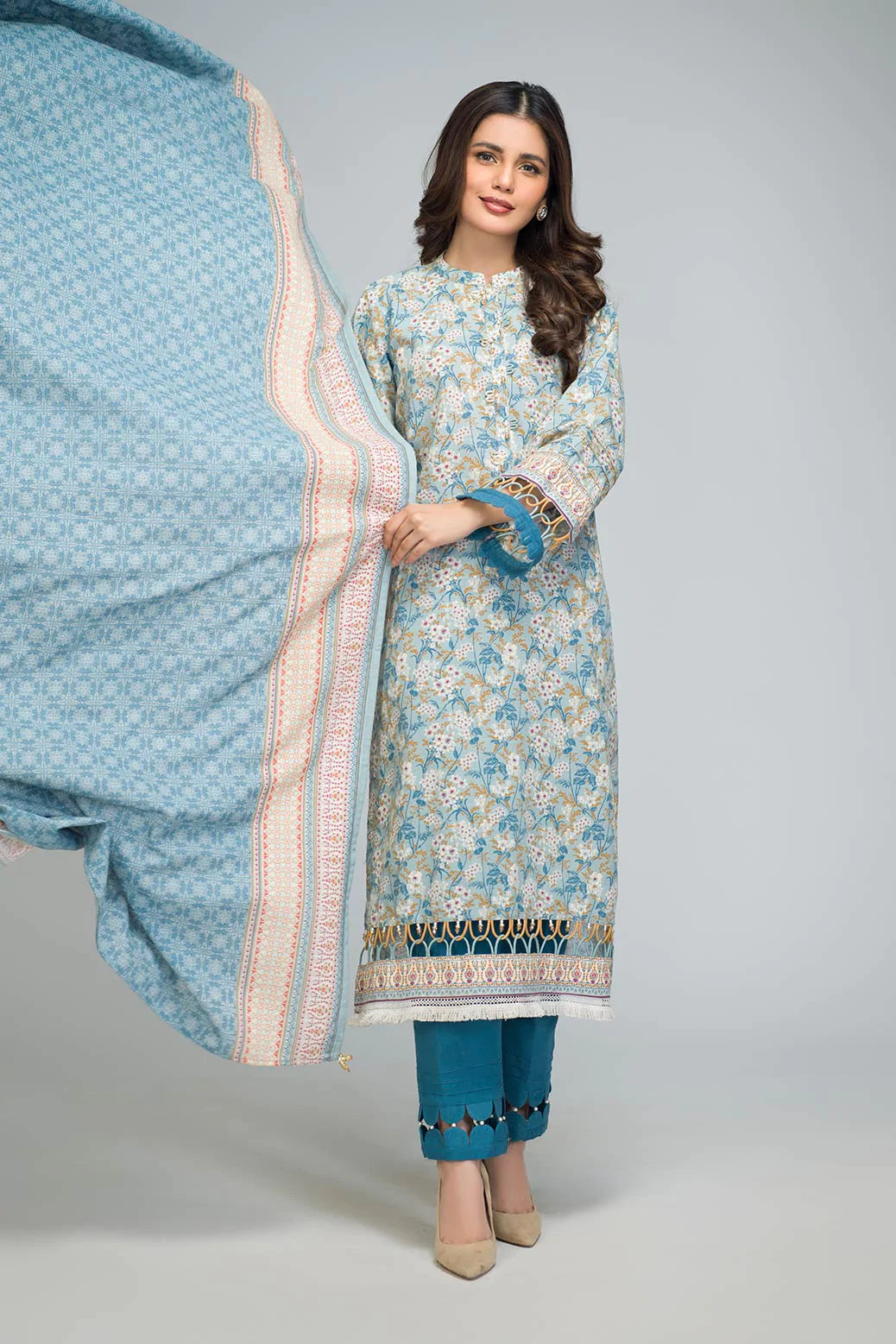 BONANZA SATRANGI | BLUE KHADDAR SUIT | LARGE