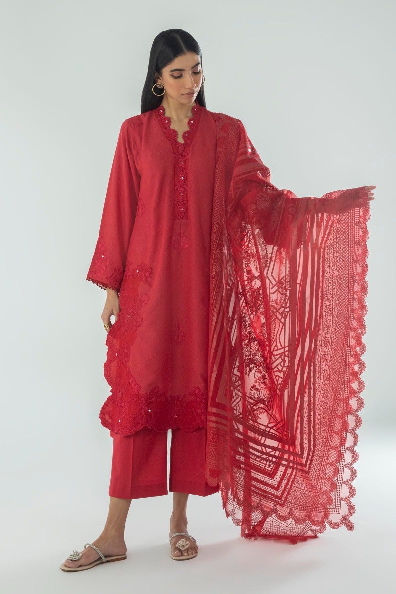 SANA SAFINAZ | RED KURTA WITH MIRROR WORK