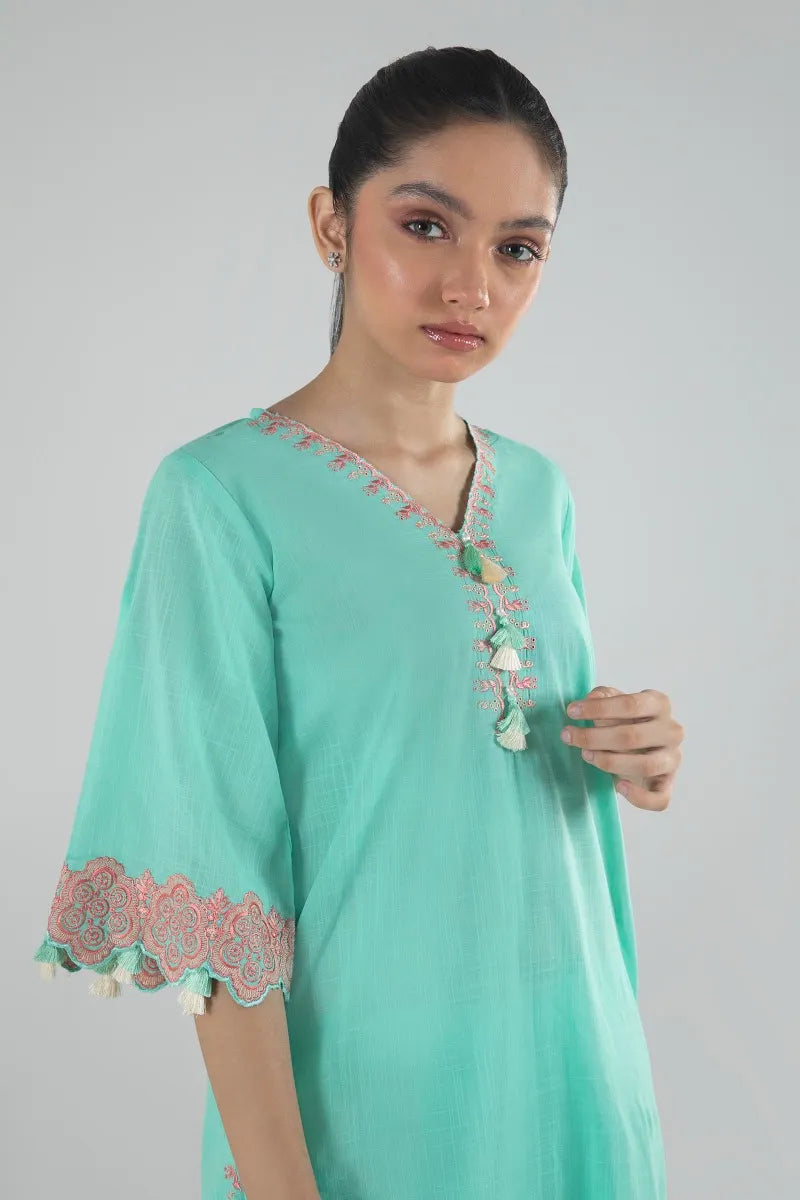 SANA SAFINAZ |AQUA SHIRT WITH TULIP SHALWAR | LITTLE GIRLS | KIDS | 10-11 Y