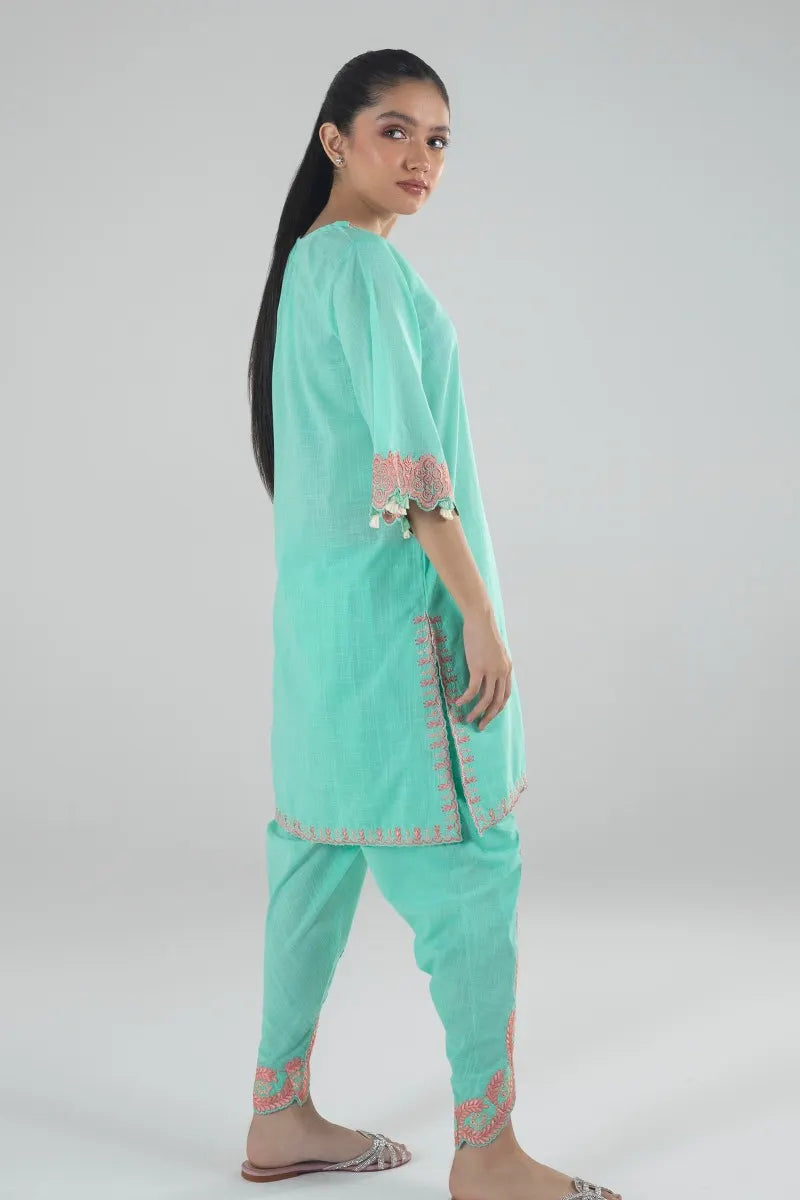 SANA SAFINAZ |AQUA SHIRT WITH TULIP SHALWAR | LITTLE GIRLS | KIDS | 10-11 Y