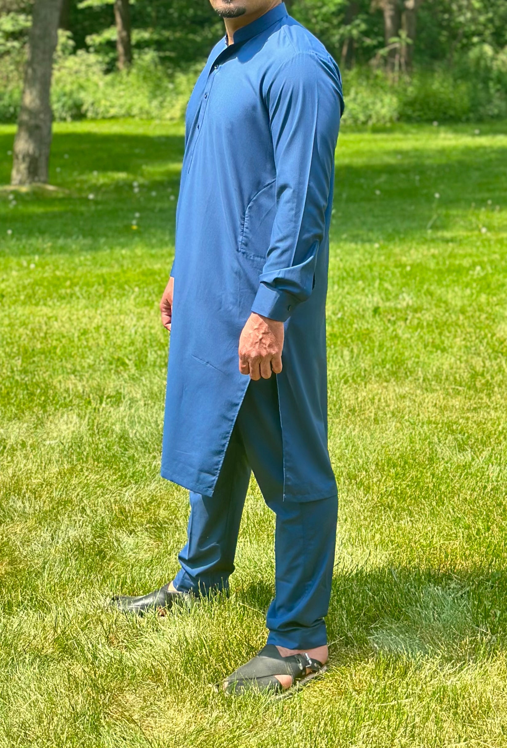 Blue Self Kurta Pajama